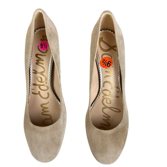 Sam Edelman Junie Suede Pumps Women Size 9.5 M Oatmeal Beige Block Heel Classic - Picture 10 of 10